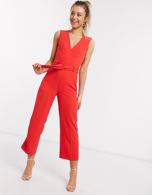 Morgan jumpsuit with belt in red
