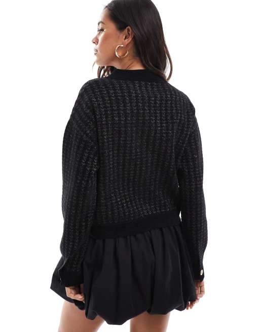 Morgan knit gold button through pocket detail cardigan black dogtooth , 3 of 4