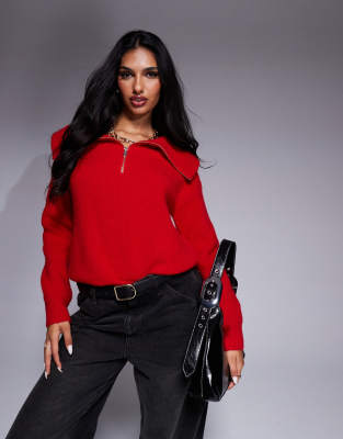 Morgan knit half zip collar detail jumper in red