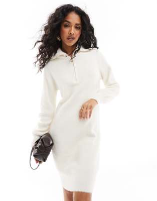 Morgan Morgan knit half zip jumper dress in ivory-Black