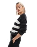 [Morgan] Morgan knit jumper with button side detail in mono stripe-Multi XS Mono stripe