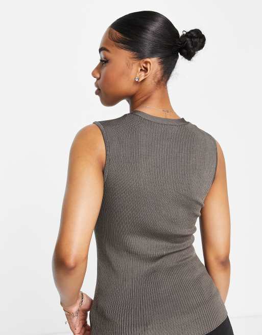 Morgan knitted button through top in olive, 2 of 4