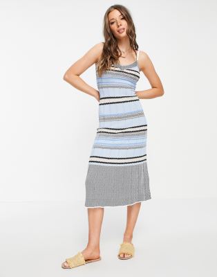 Morgan knitted cami strap midi dress in blue stripe