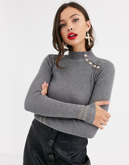 Morgan knitted jumper with button detail in grey