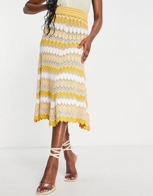 Morgan knitted midi skirt in yellow