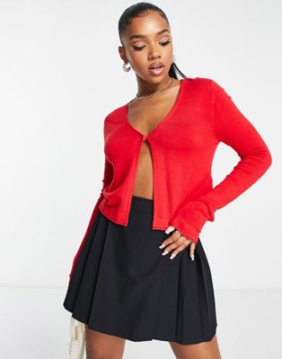 Morgan knitted ribbed clasp top in red