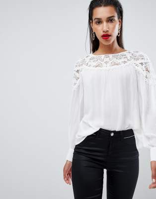 Morgan lace detail blouse-White