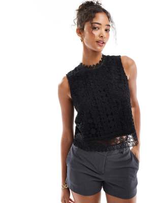 Morgan Morgan lace high neck top in black