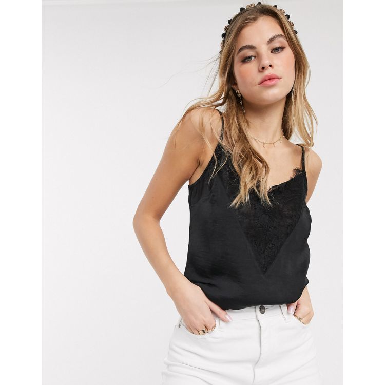 Morgan lace trim cami top with clasp detail in black, £24.00