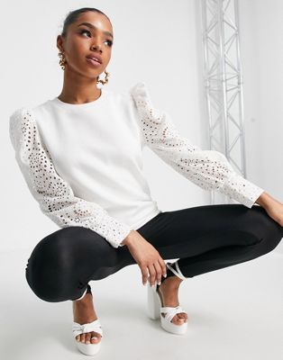 Morgan lace sleeve detail top in white