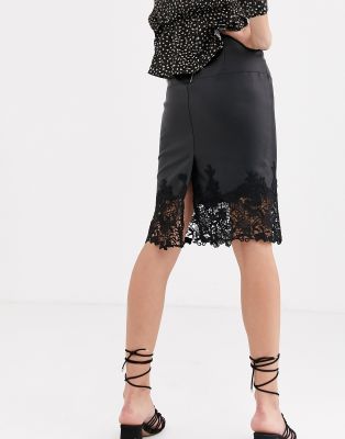 black lace trim mini skirt