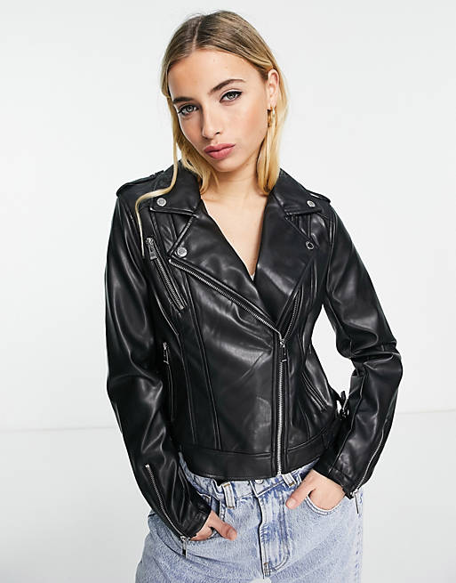 Morgan leather look biker jacket in black | ASOS