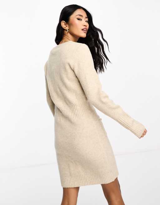 Long cream sweater dress cheap