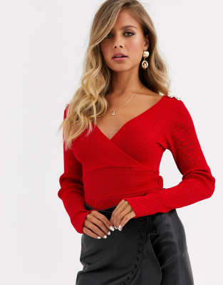 red wrap top long sleeve