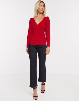 red long sleeve wrap top