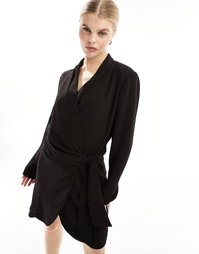Morgan - long sleeve wrap mini dress in black