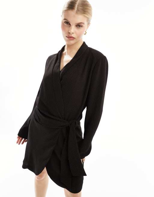 Morgan long sleeve wrap mini dress in black