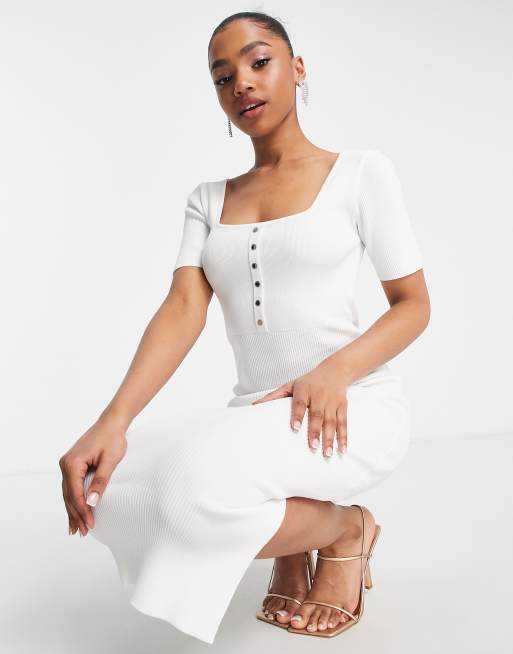Morgan – Midikleid in Ecru mit eckigem Ausschnitt