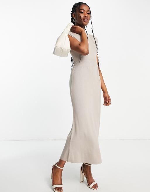 Morgan – Midikleid in Stein mit ausgestelltem Saum 