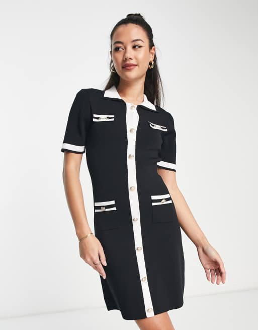 Morgan – Minikleid in Schwarz mit kontrastierender Tasche und Kragendetail
