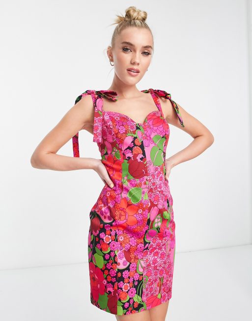 Morgan – Minikleid mit Schulterbindung und mehrfarbigem Blumenmuster