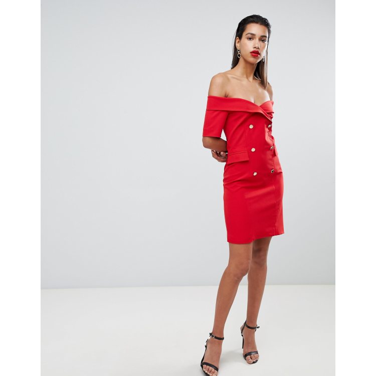 Morgan off shoulder tuxedo dress in red