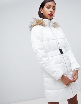 cream padded coat with fur hood