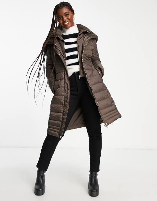 Morgan padded coat with fluffy faux fur hood detail in chocolate | ASOS