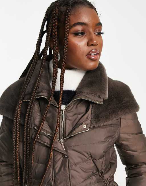 French connection asymmetrical 2024 faux fur puffer