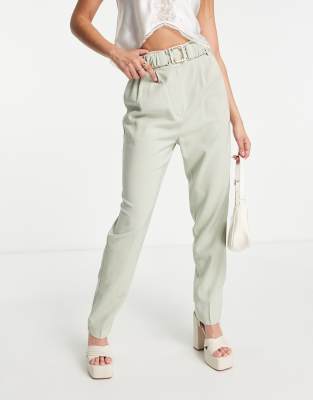 Morgan high waist belted cigarette trouser in sage - ASOS Price Checker