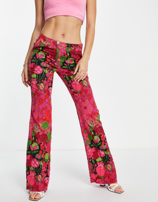 Morgan - Pantaloni sartoriali a vita bassa rosa multicolore in coordinato