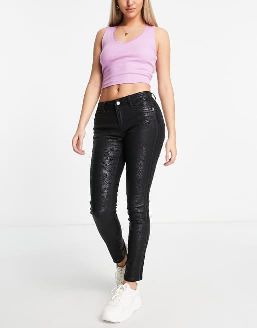Morgan - Pantaloni skinny effetto coccodrillo, colore nero