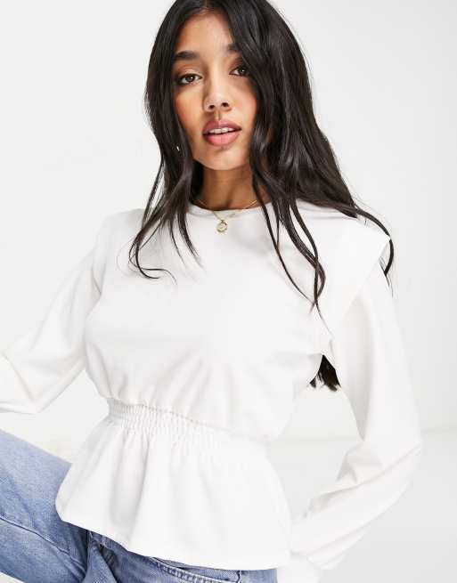 White peplum blouse sales long sleeve