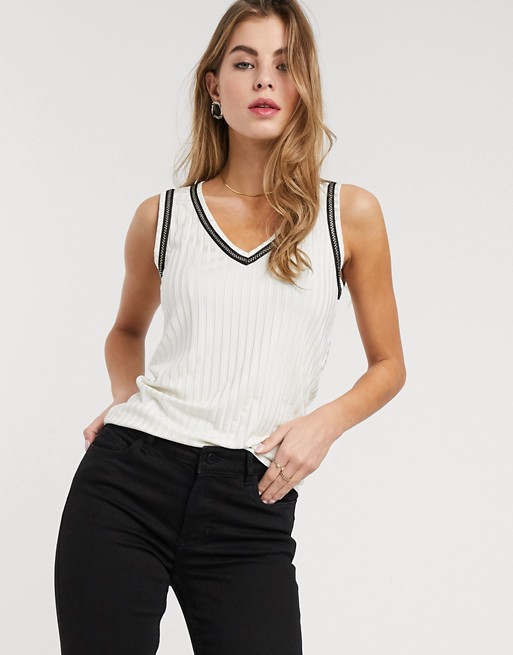 Morgan pleated top with contrast trims in cream