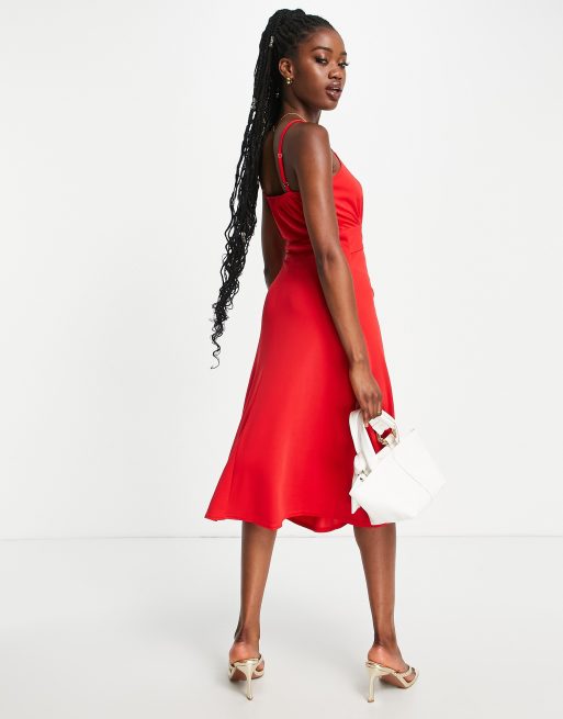 Red plunge midi on sale dress