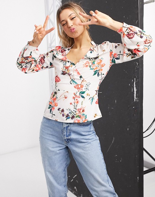 Morgan plunge front peplum blouse in multi floral