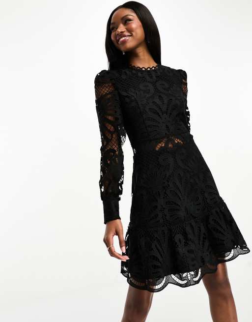 Lace LS Mini Dress Black