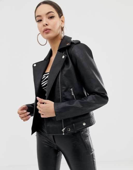 Morgan PU biker jacket in black | ASOS