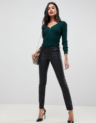 Morgan  Czarne spodnie poliuretanowe-Czarny Czarny