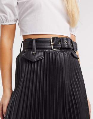 black pu pleated midi skirt