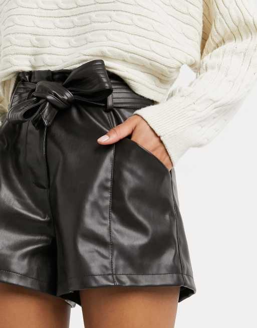 Morgan pu short with belt detail in chocolate brown