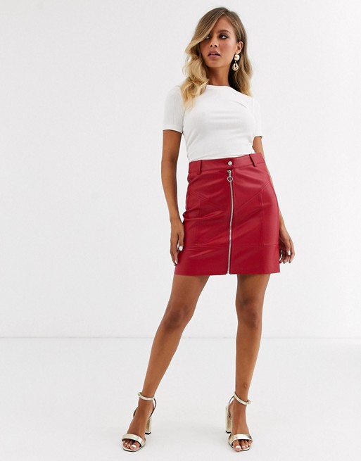 Morgan pu zip through mini skirt in red