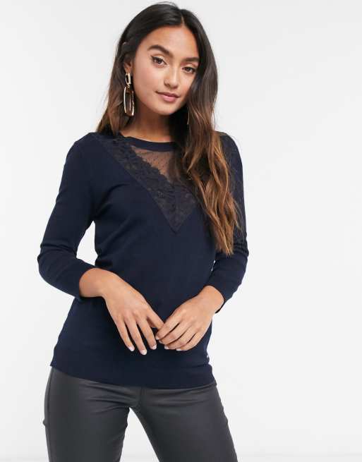 Morgan Pull avec d tail en dentelle Bleu marine ASOS