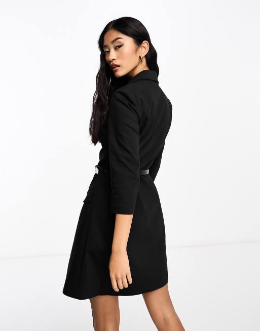 Morgan Robe blazer courte asym trique avec ceinture et boutons dor s Noir