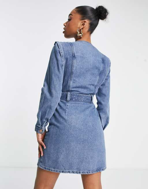 Morgan Robe ceintur e en denim Bleu