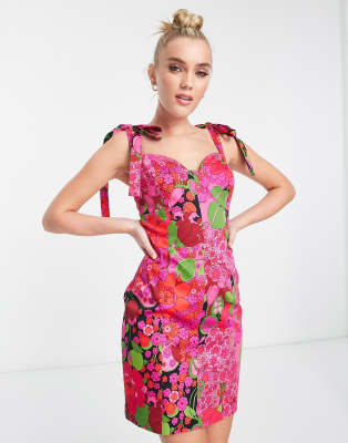 Morgan - Robe courte à imprimé fleuri et bretelles nouées - Multicolore