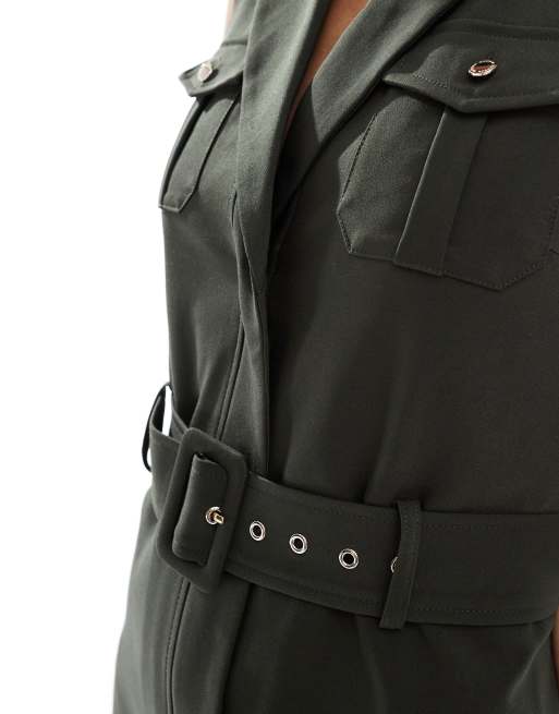 Morgan Robe courte ceinturee et ajustee sans manches Kaki ASOS