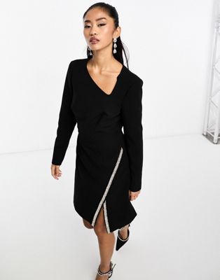 Morgan long sleeve embellishment detail mini dress in black - ASOS Price Checker