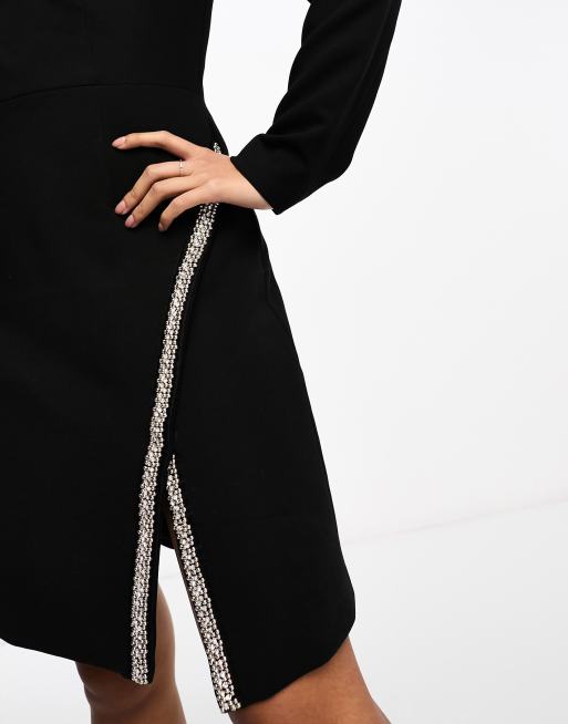 Morgan - Robe courte ornementée à manches longues - Noir, 4 de 4