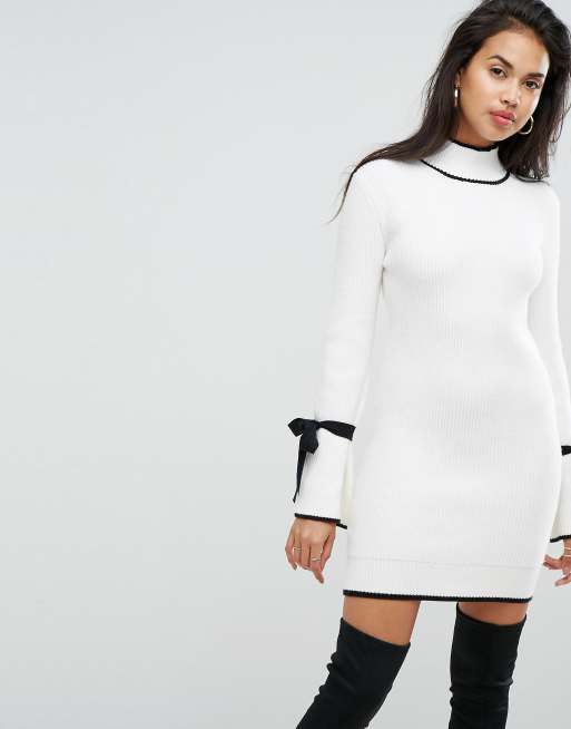 Morgan Robe fluide en maille avec liens contrastants Blanc